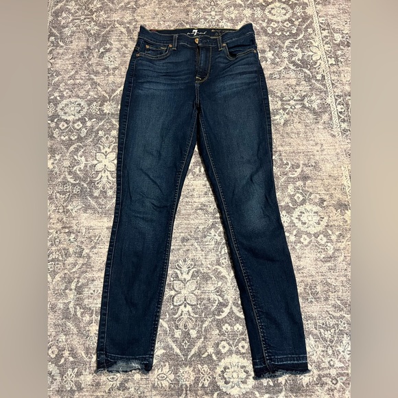 7 For All Mankind Denim - 7 For All Mankind women’s jeans, dark blue, high waist ankle skinny, raw hem